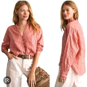 Pilcro Salmon Pink Metallic Stripe Tavi Top, Size S
